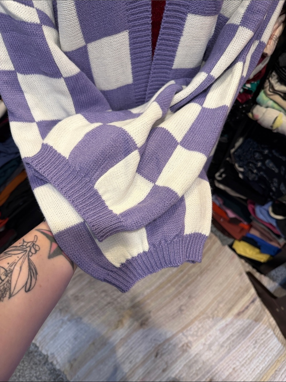 #644. Purple checker cardigan. 2x - Picture 5 of 6